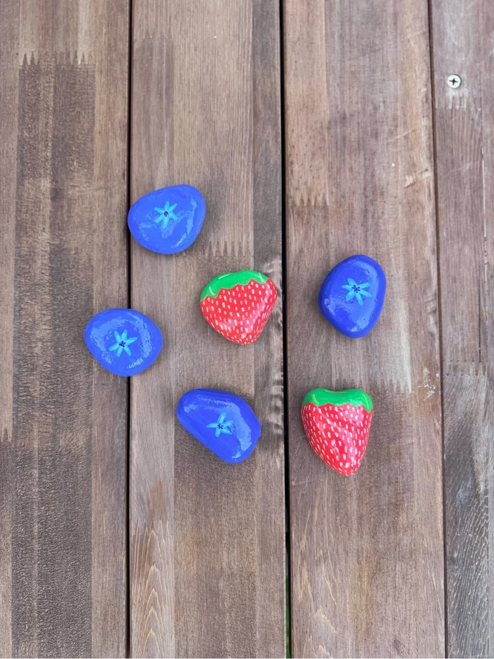 Hand-Painted Fruit Berry Rocks - Bright Blue & Red Strawberry Set